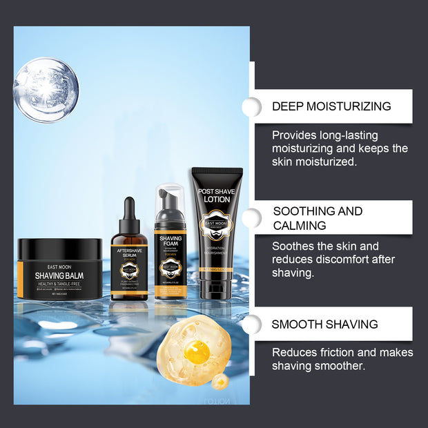 Men's Beard Moisturizing Cream display featuring shaving products for deep moisturizing and soothing benefits.