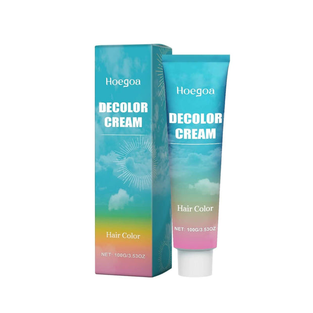 Hoegoa Decolor Cream hair color product in a turquoise tube with gradient packaging.